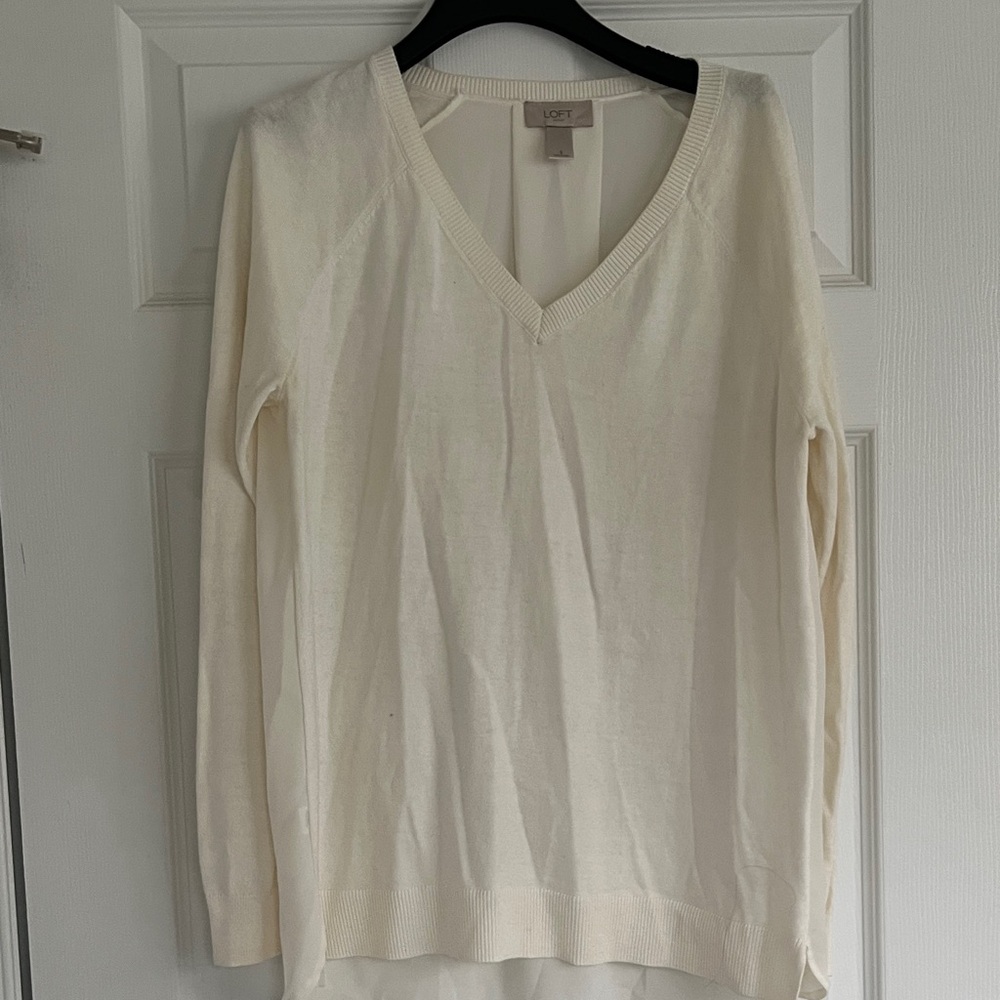 LOFT Cream V-Neck Sweater